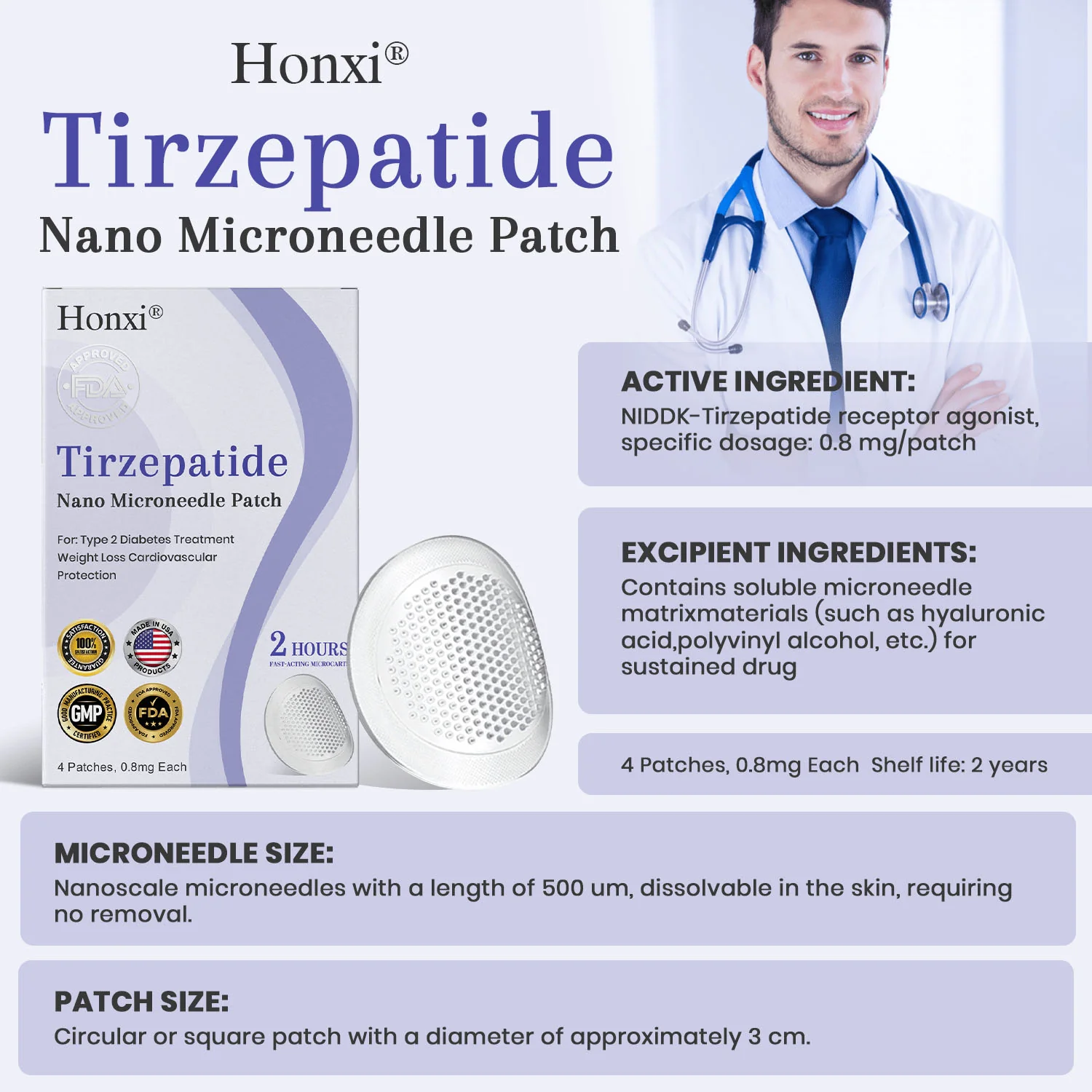 Honxi® NIDDK Tirzepatide Namo Microneedle Patch 9 Tirzepatide Namo Microneedle Patch