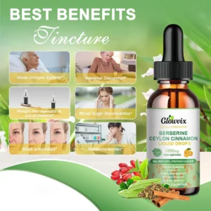 GLOWVIX (2 Packs) Berberine Liquid Supplement with Ceylon Cinnamon Berberine Drops 1500mg
