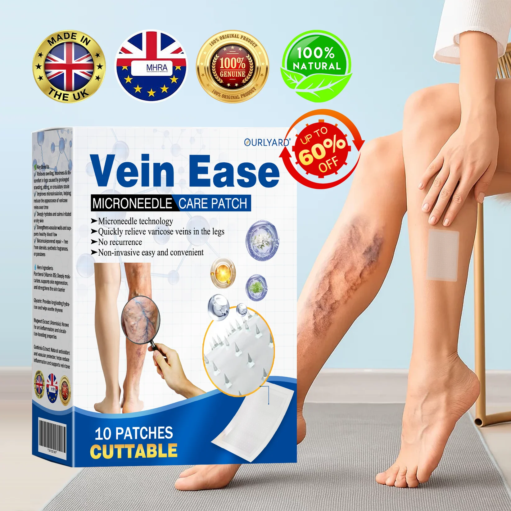 Ourlyard® Vein Ease Microneedle Care Patch - Cuttable 1 Ourlyard® Vein Ease Microneedle Care Patch - Cuttable